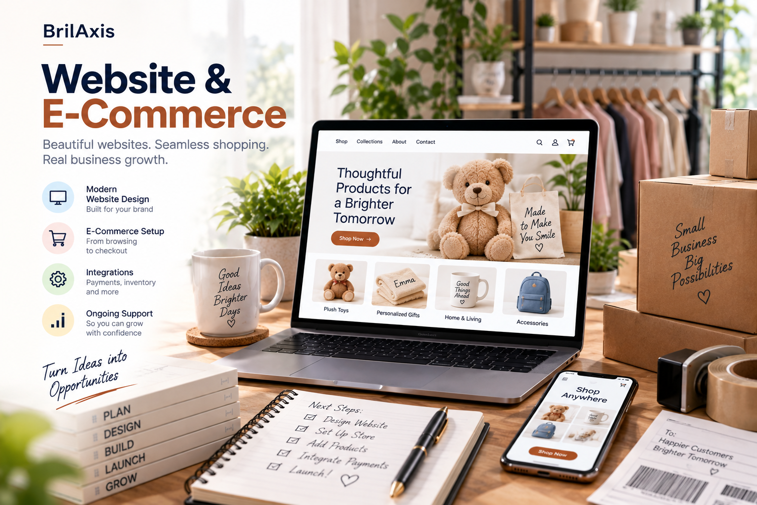 Website and e-commerce development for launching an online business