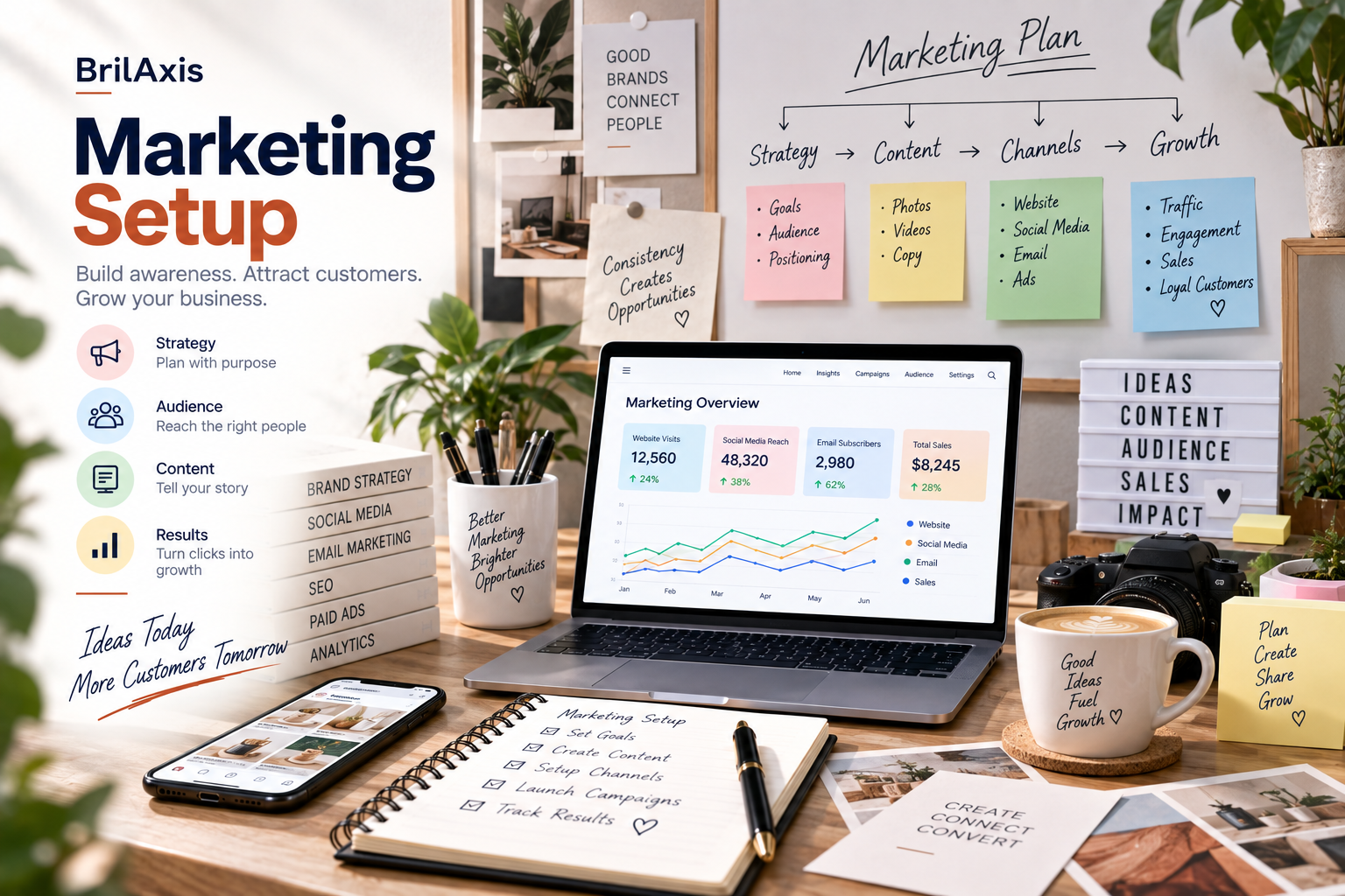 Marketing setup for launching and promoting a new business