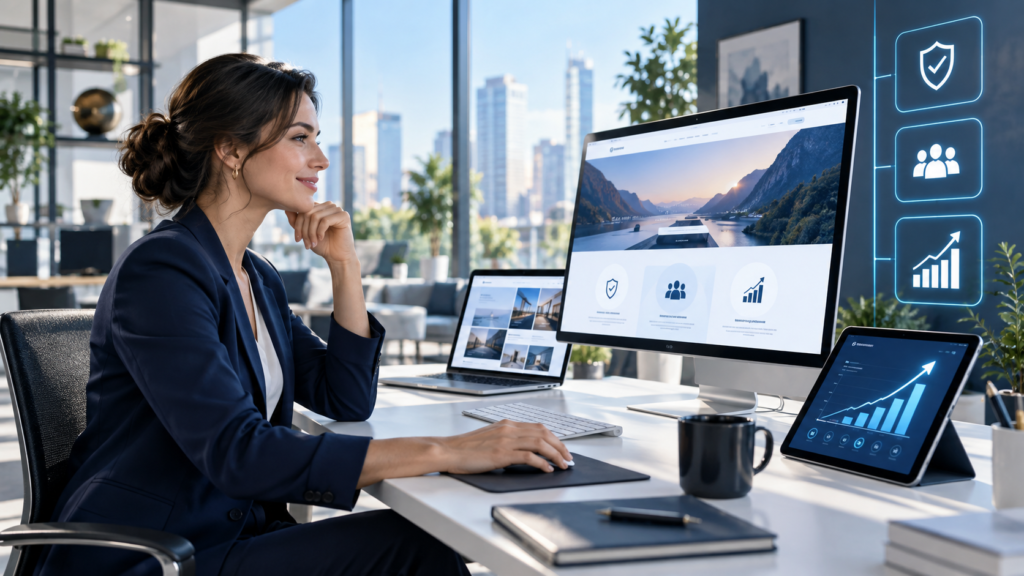 Why Growing Businesses Need a Professional Website Business owner reviewing a professional website designed for business growth